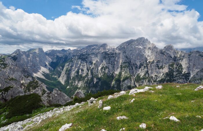 A view of limestone peaks in Slovenia Solos and Singles Guided walking in Slovenia
