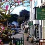 Yarn Market Hotel and main Dunster street Sole Traveller guided walking in Exmoor